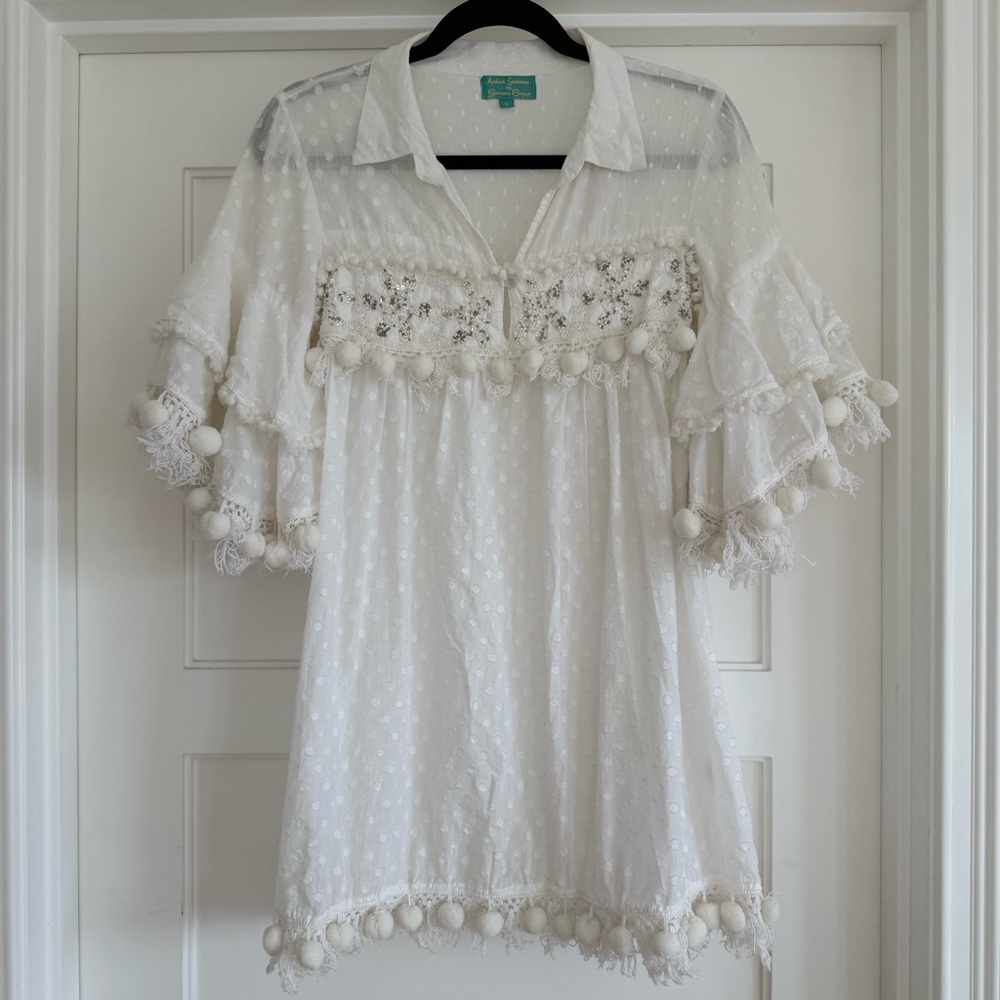 Antica Sartoria by Giacomo Cinque Embroidered Bohemian Mini Tunic Dress One Size